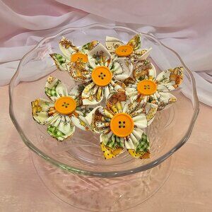 6pc Cozy Garden Fabric Flower Set, Orange & Green with Orange Centers